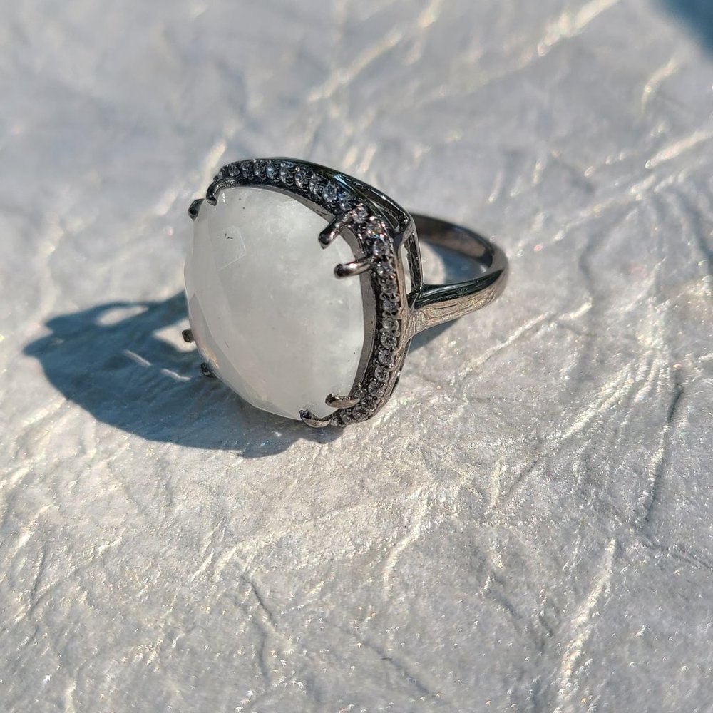 Moonstone Ring Size 8-Sterling Silver Oxidized -Birthday stone-Gift - Picture 9 of 14